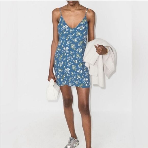 Reformation Ventura Floral Print Mini Dress Avery Blue Multi Spaghetti Straps M - Picture 4 of 8